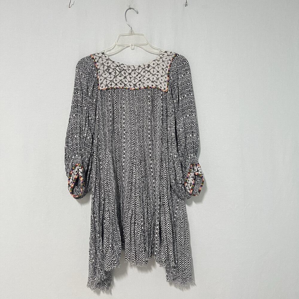 Free People One Mix Print Tunic Top Medium Dress Boho Festival Raw Hem Relaxed - Picture 11 of 15